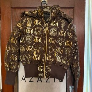Ed Hardy Brown and Gold Puffer Jacket